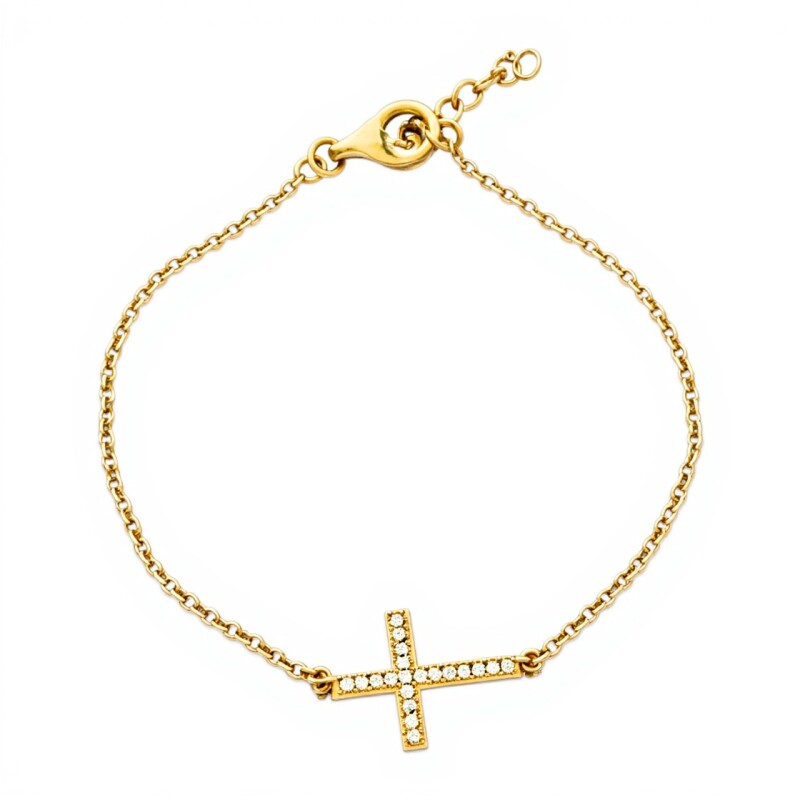 Pulsera Cruz -Oro bajo-Zirconia-PU8077 conpiedra