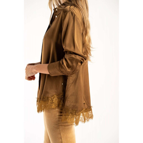 Camisa Saten Ruedo Encaje Chocolate