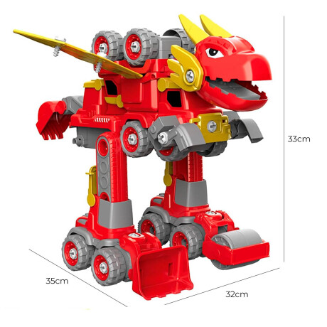 Robot Dragón Transformer 5x1 Autos De Construcción Rojo