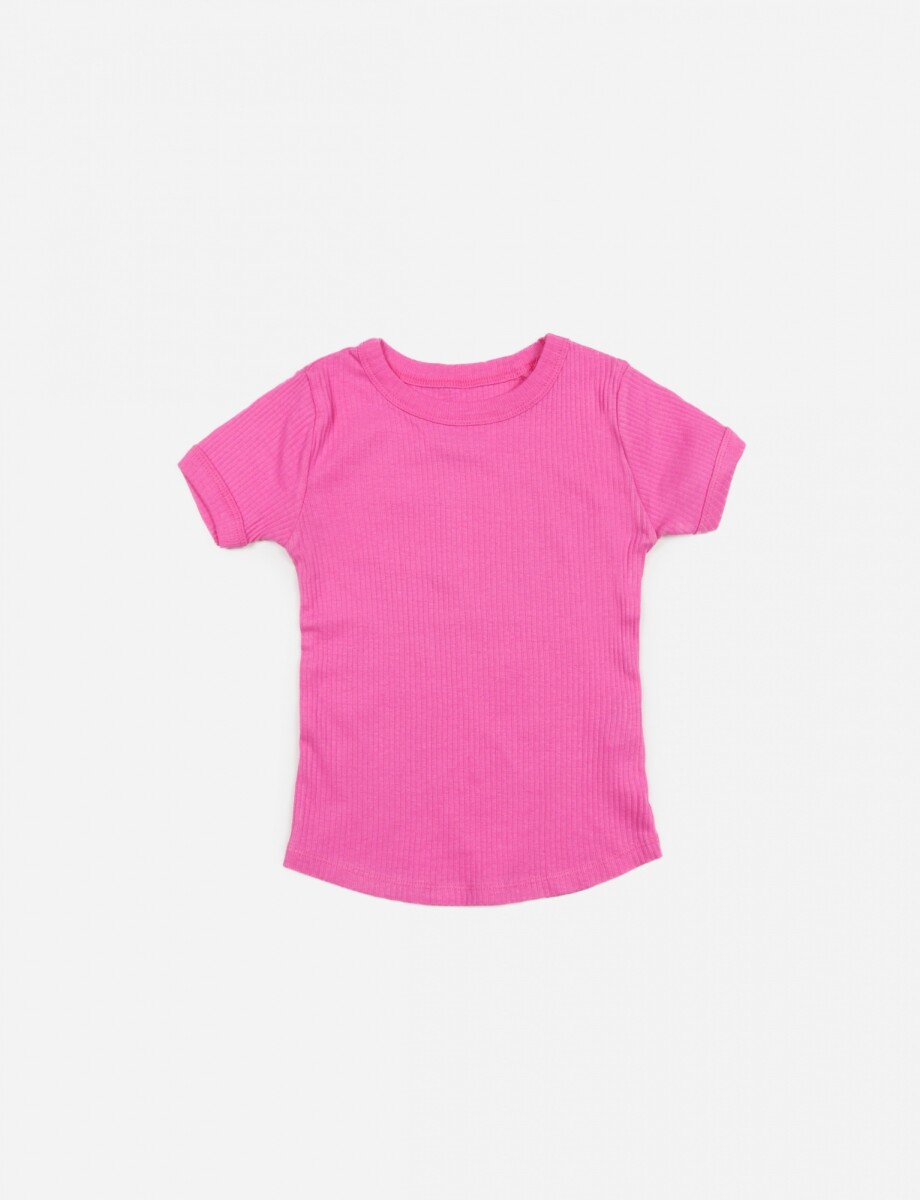 T-shirt básica en rib - ROSA 