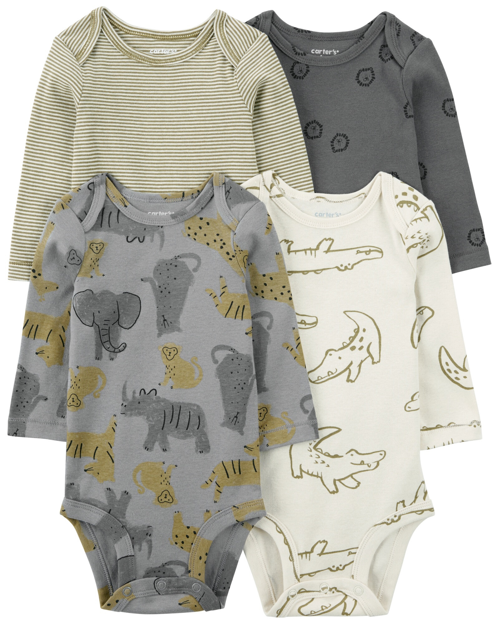 Pack cuatro bodies de algodón, manga larga, diseño safari Pack cuatro bodies de algodón, manga larga, diseño safari