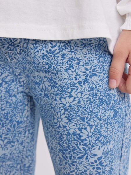 Pantalón jean paper bag Flores Azul