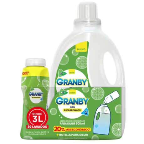 DETERGENTE LIQUIDO P/ROPA GRANBY LIMON 500 ML P/DILUIR + BOTELLA DETERGENTE LIQUIDO P/ROPA GRANBY LIMON 500 ML P/DILUIR + BOTELLA