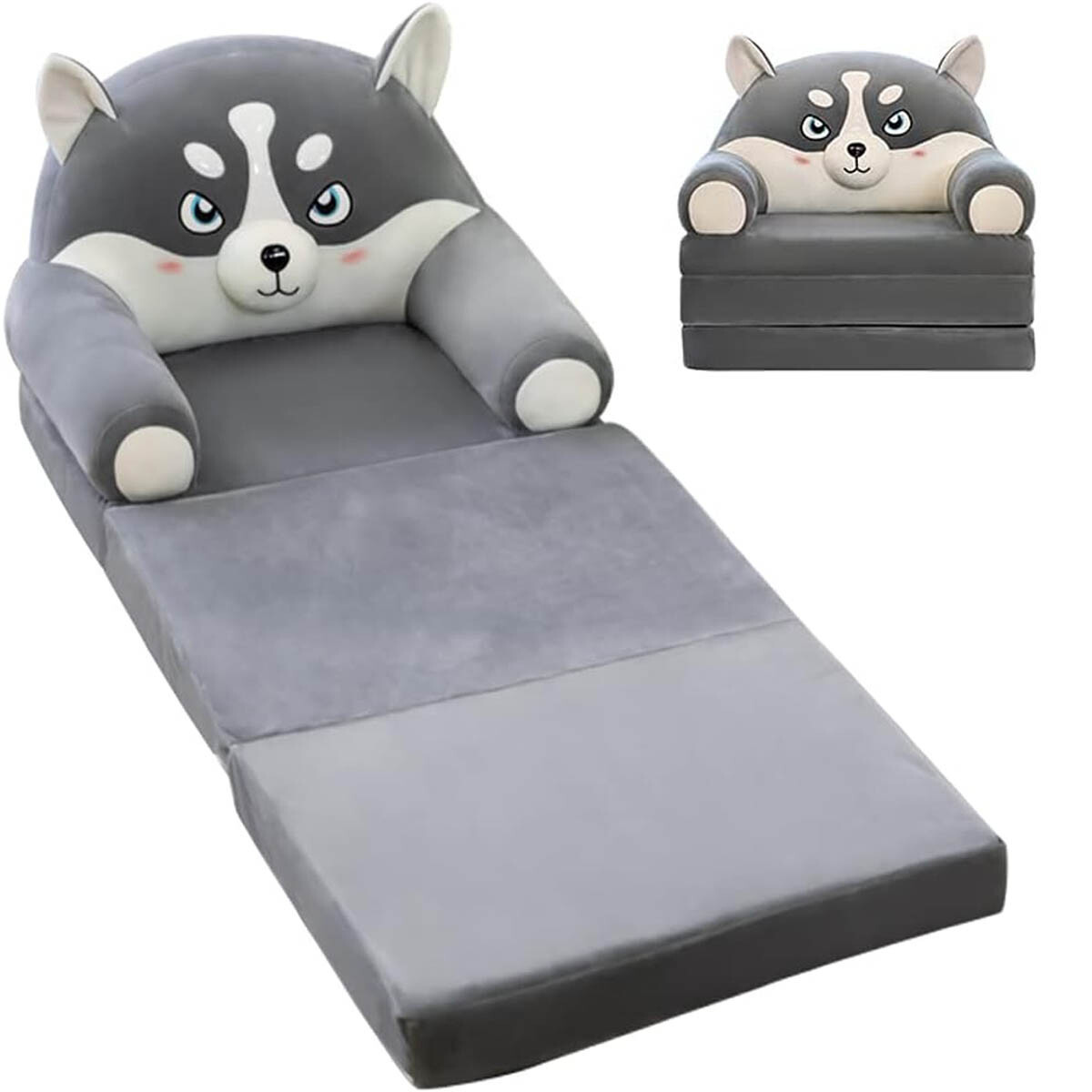 Sillón Cama Plegable 2 En 1 Infantil Animales Felpa - Gris 