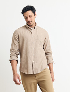 011665 CAMISA DE LINO HARRINGTON LABEL Camel