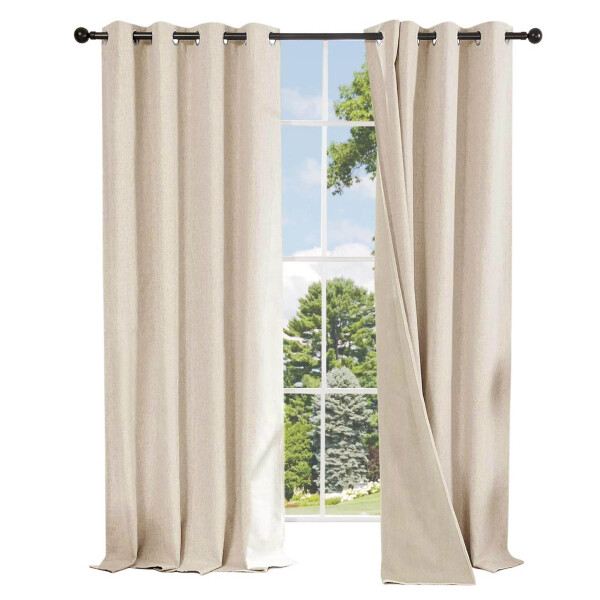 Cortina 100% Blackout 2Paños 140x220 Textura Lino Doble Faz Variante Color Beige