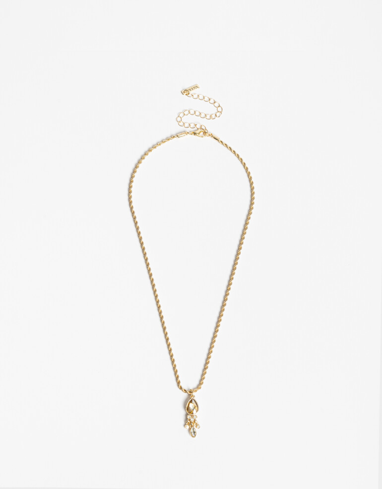 Cadena Corta con Dije Strass Collar Con Charm Acrílico Y Strass - Dorado