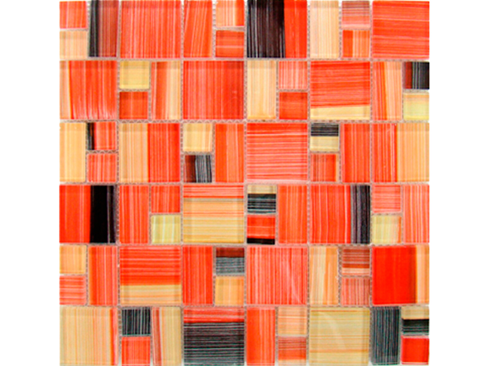 Mosaico Venecita Vidrio Cuadrado 30X30 Naranja Negro Rayado 