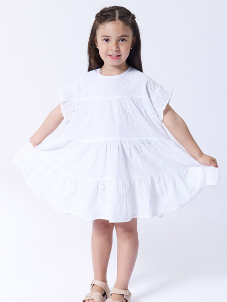 Vestido broderie manga volados Blanco