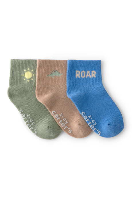 Pack tres pares de medias tobilleras de algodón, diseño dino Sin color