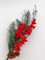 Deco Navidad Rama Racimo Flores Y Piñas Color Unico