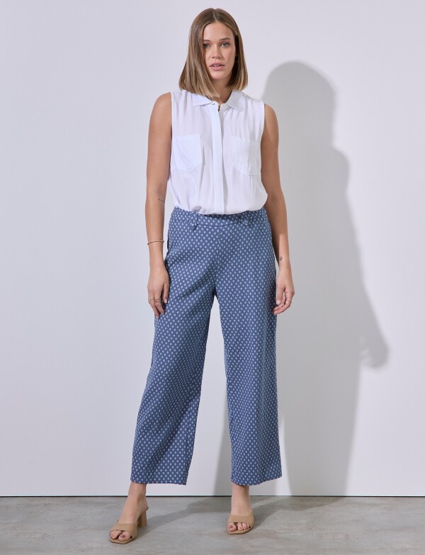 Pantalon Flores AZUL/BLANCO