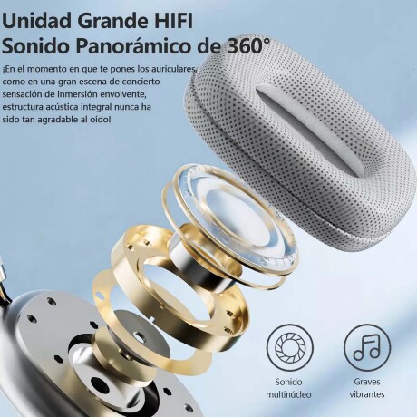 Auricular P9 PRO MAX Vincha Inalámbrica Recargable Bluetooth Plateado