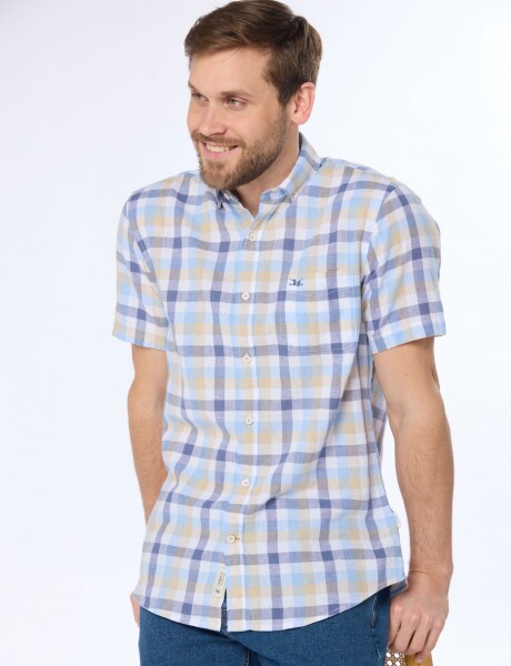 CAMISA LINO A CUADROS Azul