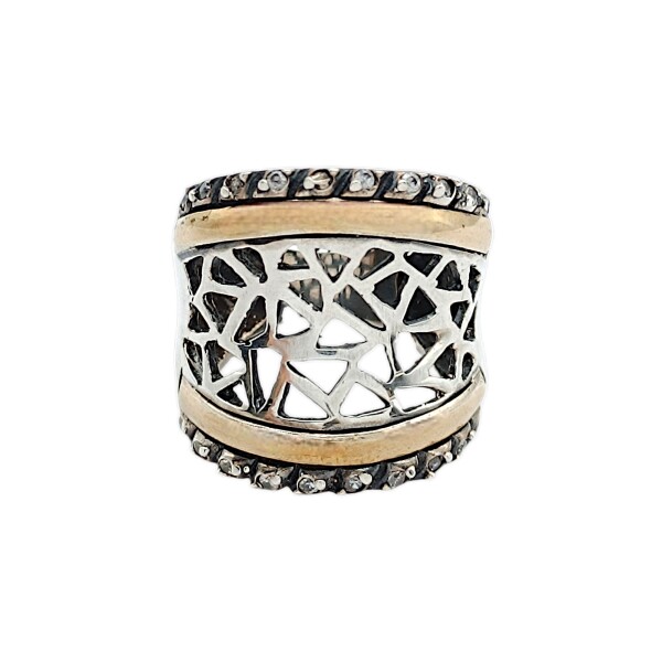 Anillo Calado-Plata y Oro-Piedra Zirconia-AN5602 conpiedra