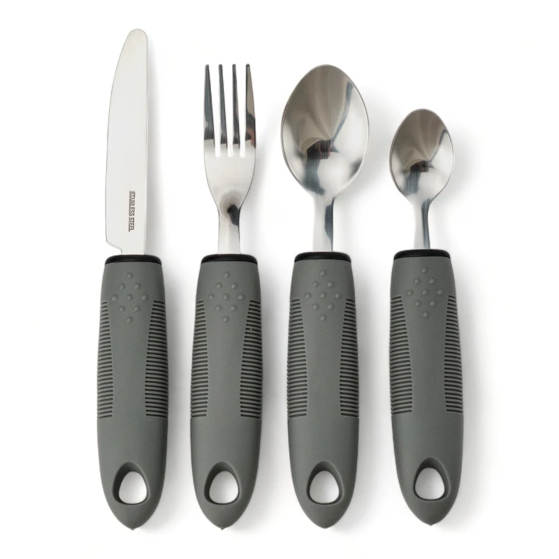 Set Cubiertos Adaptados Artritis, Temblor Manos Gris