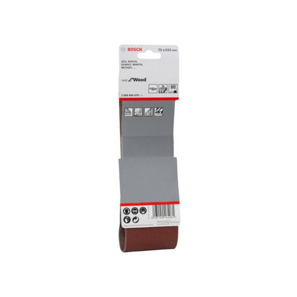 3 Lijas de banda p/madera grano 60 75x533mm Bosch BS4435