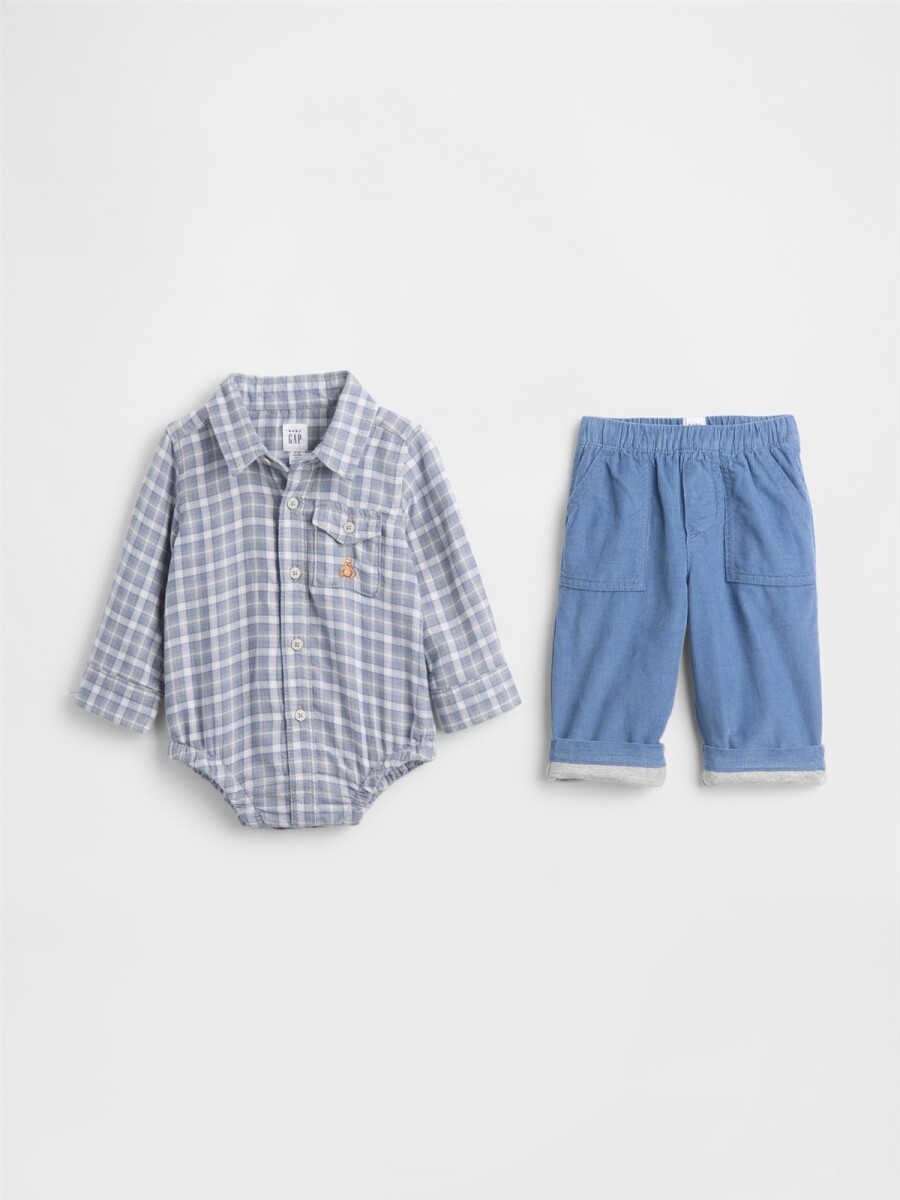 Set De Body Camisa Y Pantalón De Pana Bebé - Blue Plaid 