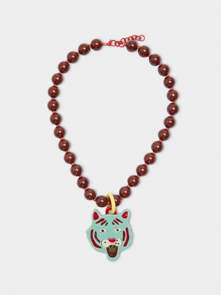 Collar De Cuentas Con Colgante Tigre multicolor