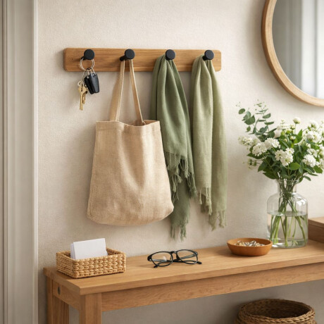 Perchero de Pared Mdf 4 Ganchos Negro