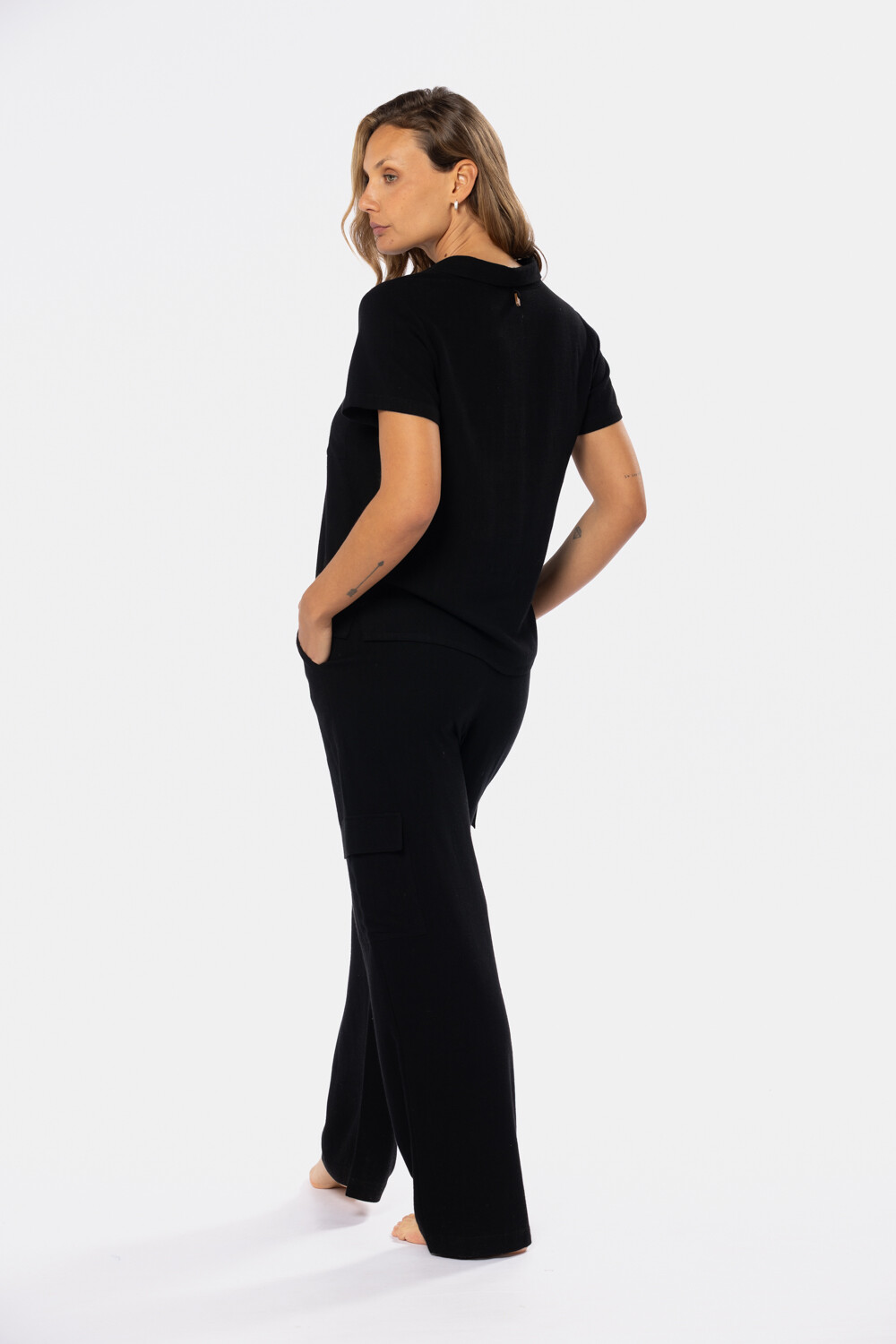 PANTALON CARGO DE LINO Negro