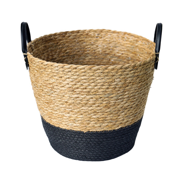 CESTO DE FIBRA NATURAL CON ASA Ø 33X28 CM NEGRO NEGRO