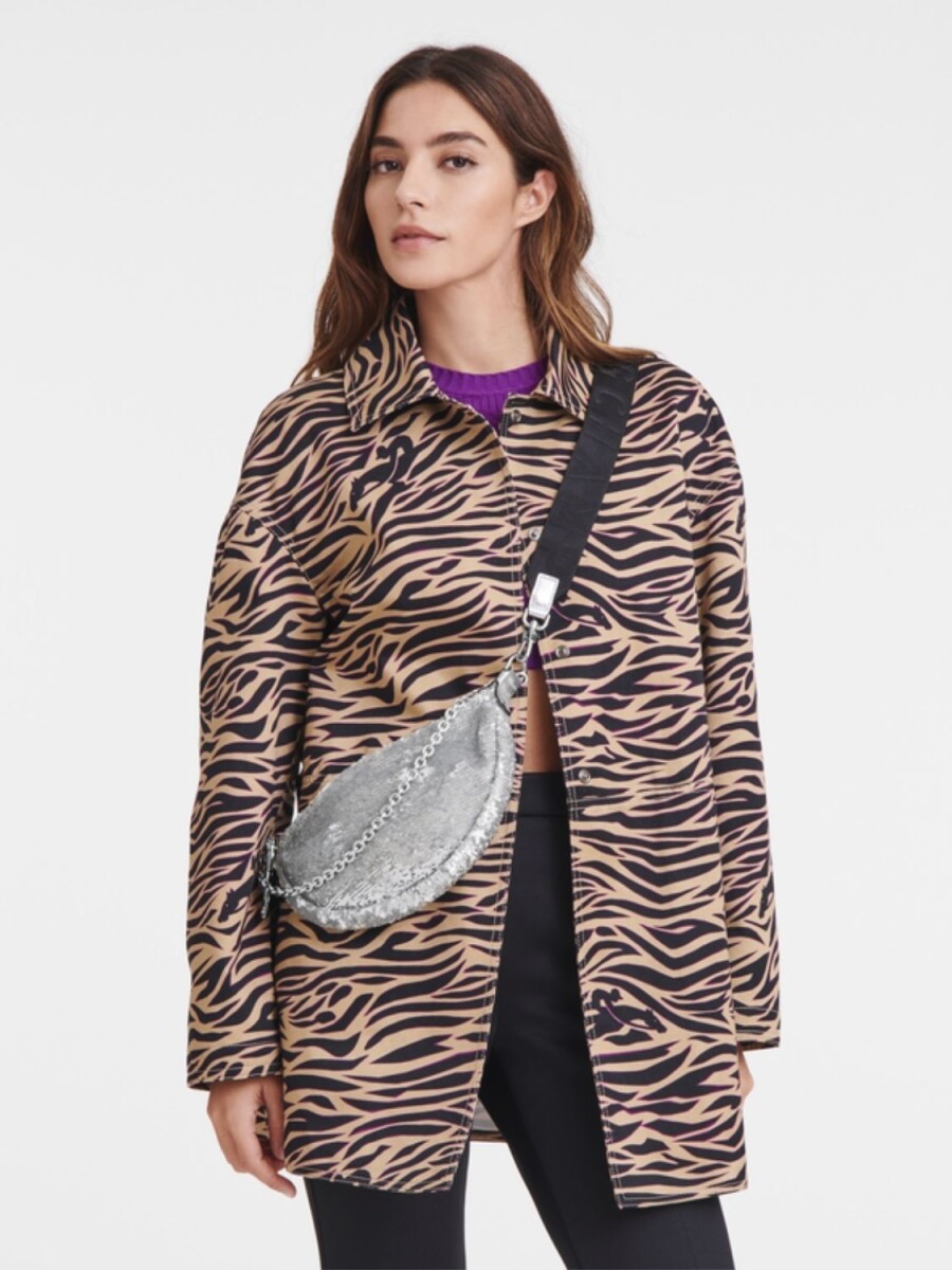 Longchamp -Bolso de hombro brillante talle S, Smile - Plateado 