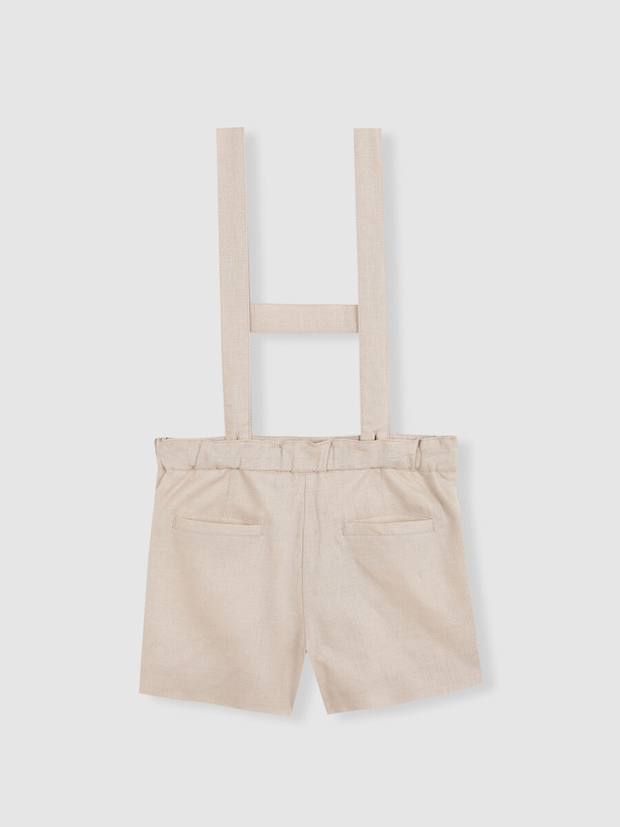 Pantalon Corto De Lino Con Tirantes Marron