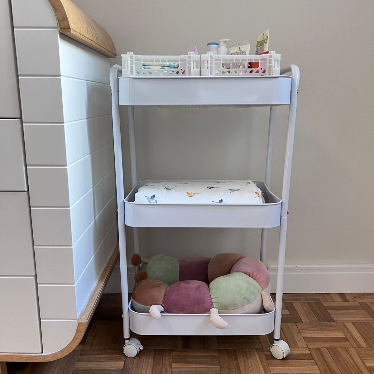 ZZ01 - Carro Organizador Metálico 3 Estantes Y Ruedas 42x30x73cm - Blanco 