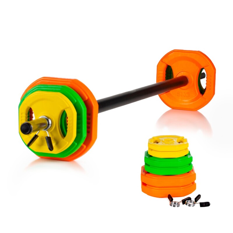 Set Barra Body Pump Fitness 2,5Kg +17,5Kg Discos Athletic Multicolor