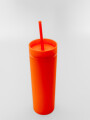 Vaso Con Tapa + Sorbito Beverly Alto Naranja