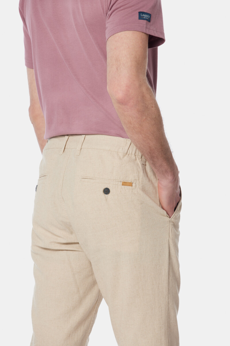 PANTALÓN DE LINO CON CINTURA ELASTIZADA - Beige 