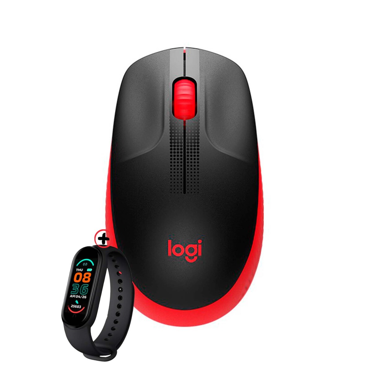 Mouse Inalámbrico Logitech M190 1000dpi Ambidiestro + Smartwatch - Rojo 