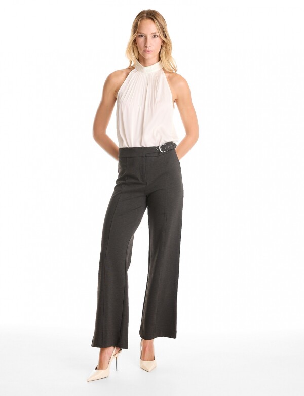 Pantalon Wide Leg Pretina Prolongada GRIS OSCURO