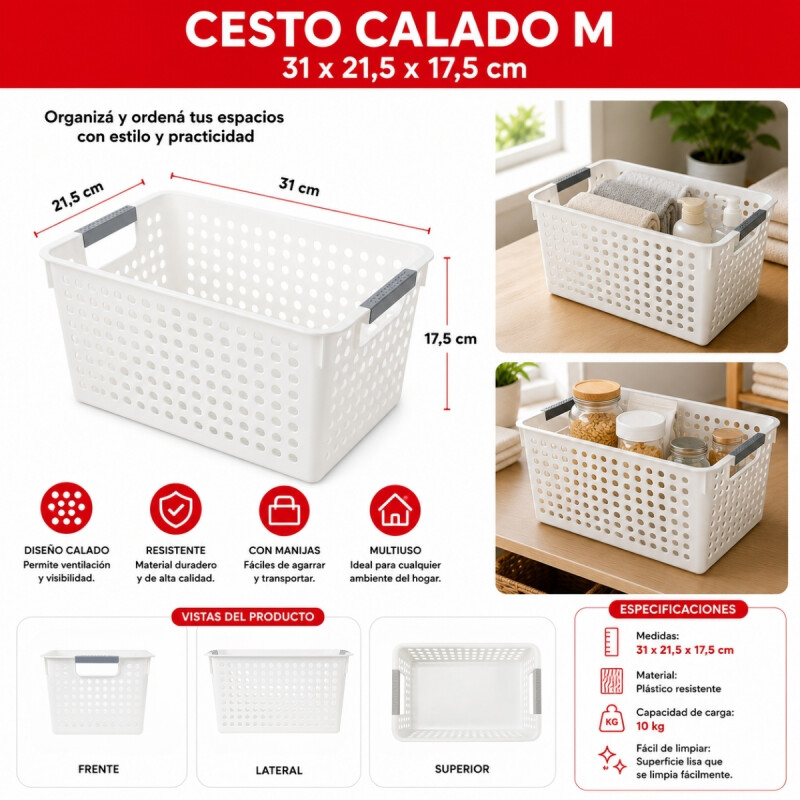 Cesto calado M 31 x 21,5 x 17,5 cm BLANCO