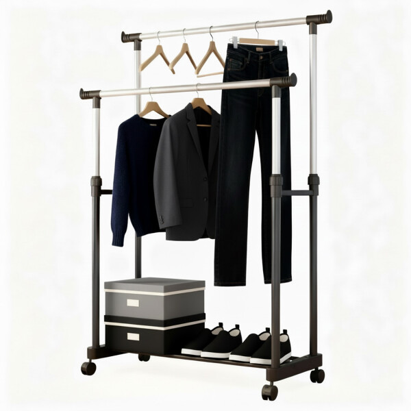 Perchero Para Ropa Doble Con Barras De Acero Inoxidable Ruedas Bloqueo Ropero Imback Perchero Para Ropa Doble Con Barras De Acero Inoxidable Ruedas Bloqueo Ropero Imback