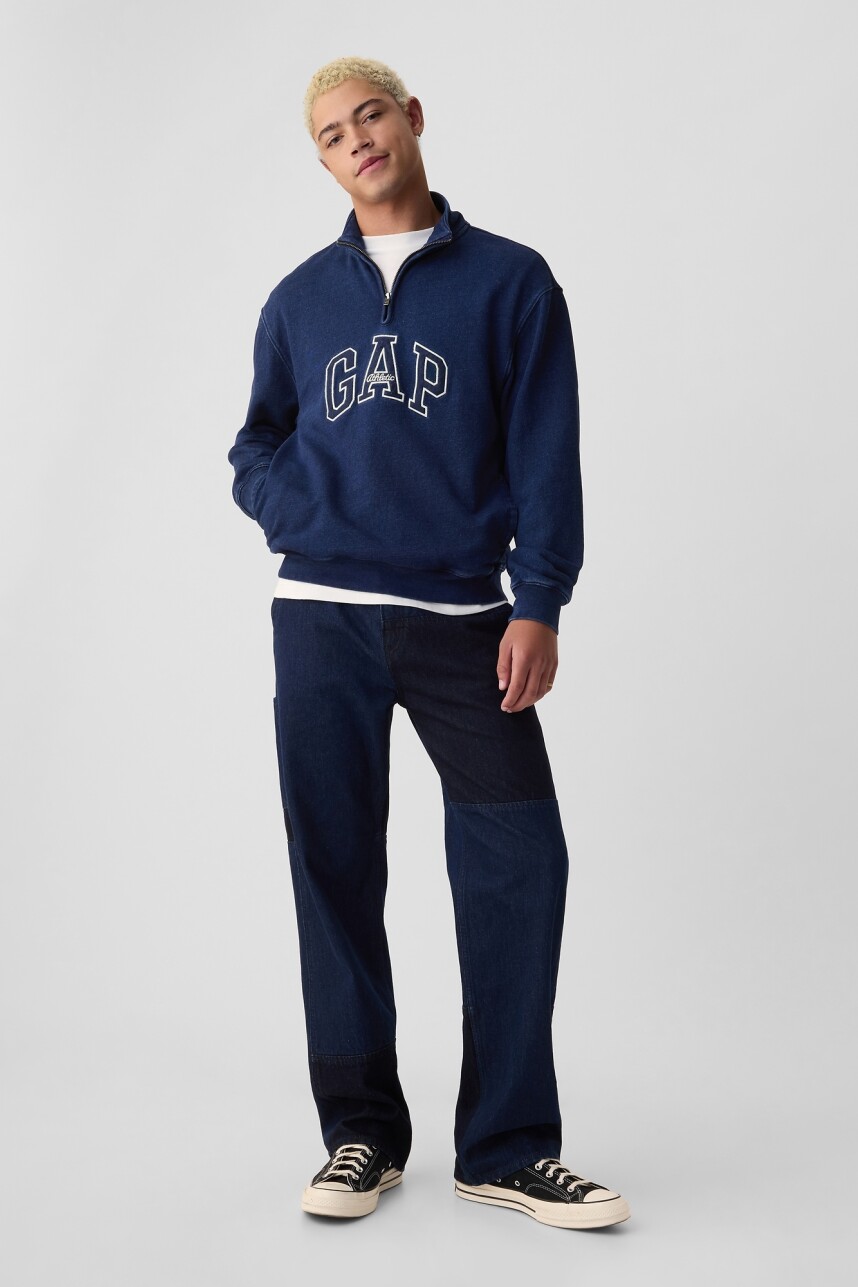 Buzo Deportivo Logo Medio Cierre Hombre Dark Indigo