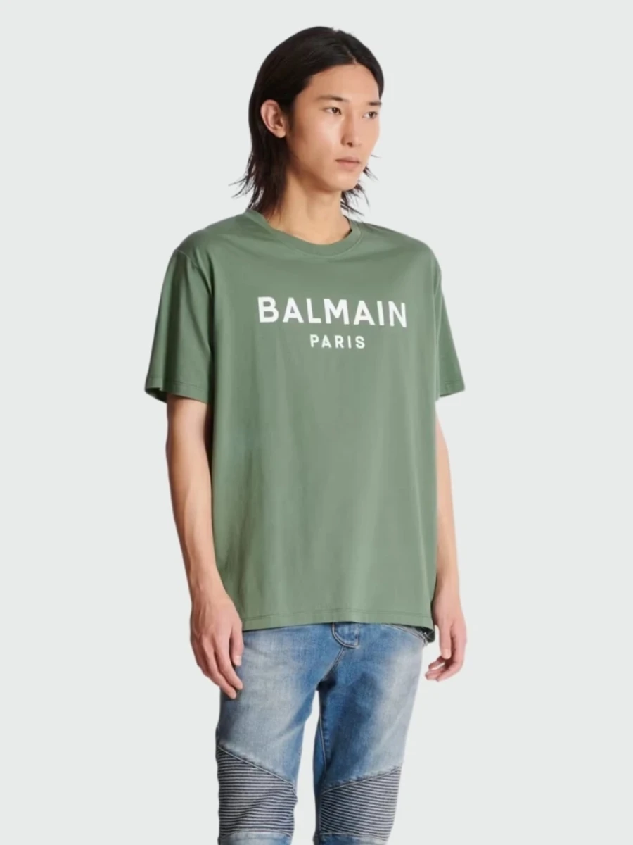 Balmain - Remera de jersey de algodón orgánico estampada - Verde 
