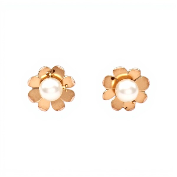 Caravanas Perlas base flor- Oro bajo - Perla española- CA8227 conperla