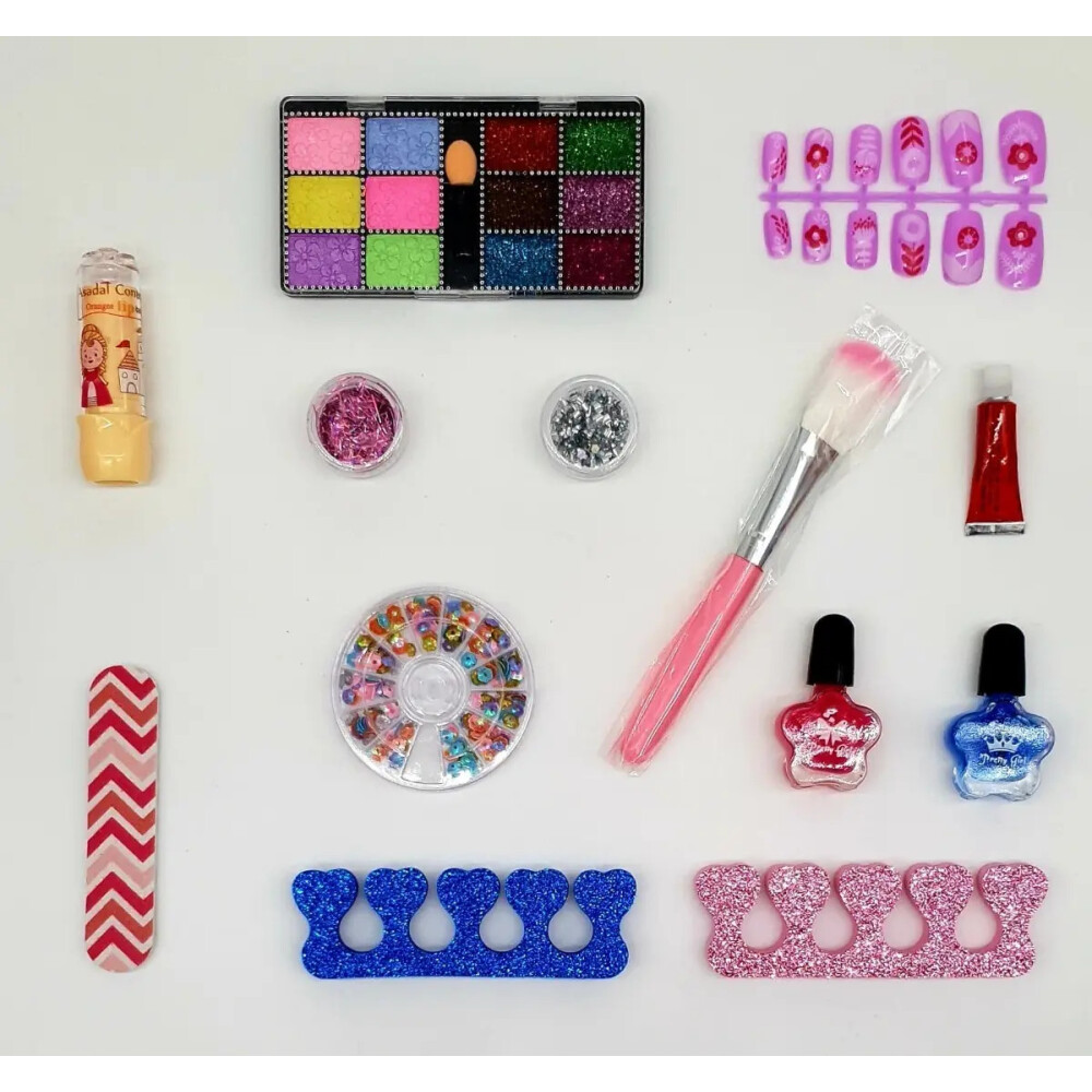 Kit de maquillaje infantil con sombras, esmaltes y accesorios Kit de maquillaje infantil con sombras, esmaltes y accesorios