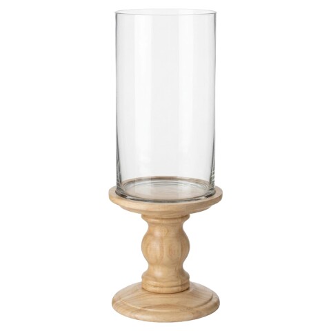 PORTA VELA VIDRIO C/BASE MADERA 14X43CM Unica
