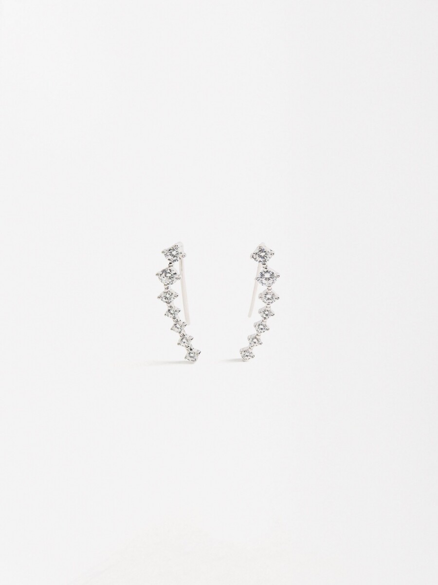 Pendientes Alargados Con Circonias - Plata De Ley 925 plateado