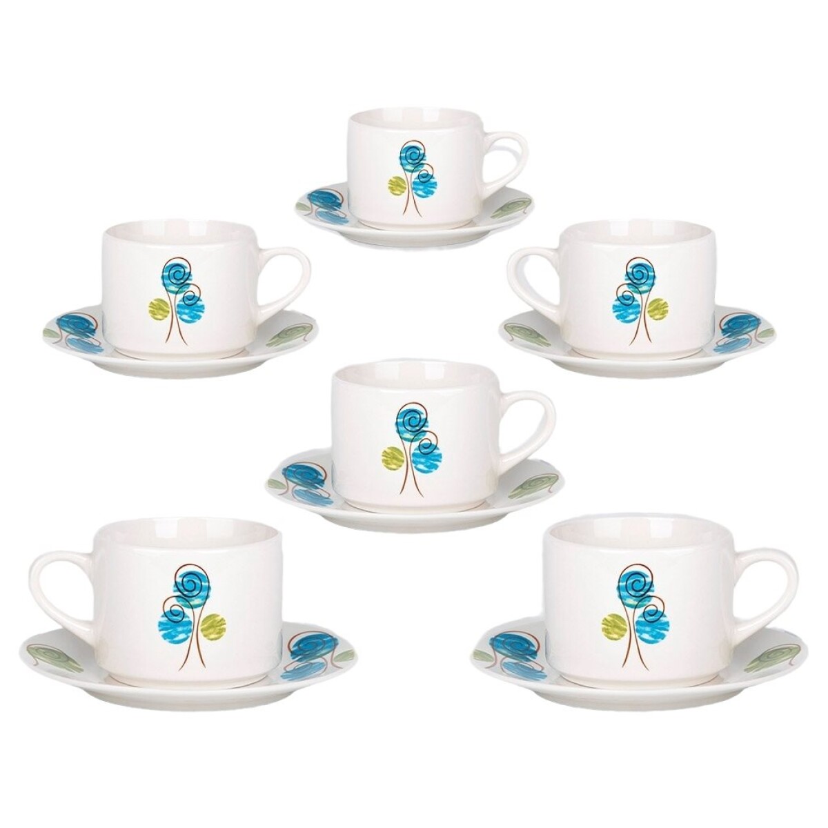 SET 6 TAZAS DE TE 220ML C/PLATO CIRCULOS 