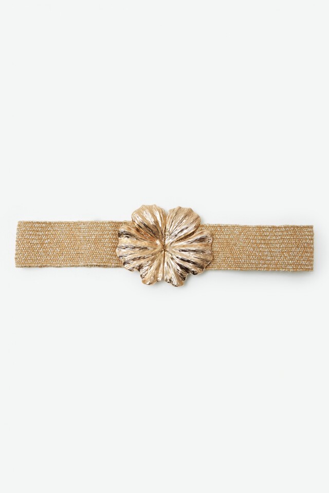 Cinturón de rafia hebilla flor beige
