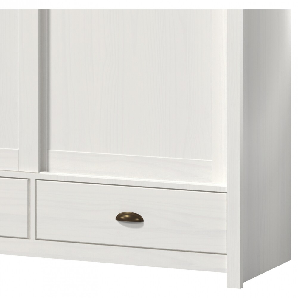 Ropero 3 puertas corredizas 3 cajones - Madera maciza Blanco