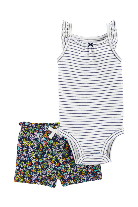 Set dos piezas de algodón, short y body estampados Sin color