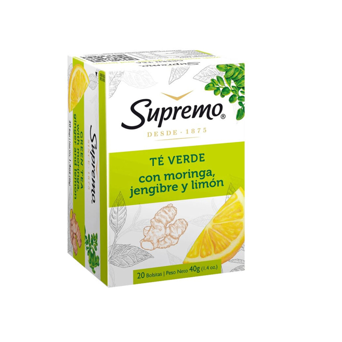 SUPREMO TE VERDE CON MORINGA JENGIBRE Y LIMON 