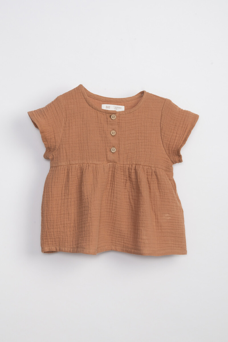 Blusa manga corta con cortes - Marrón 