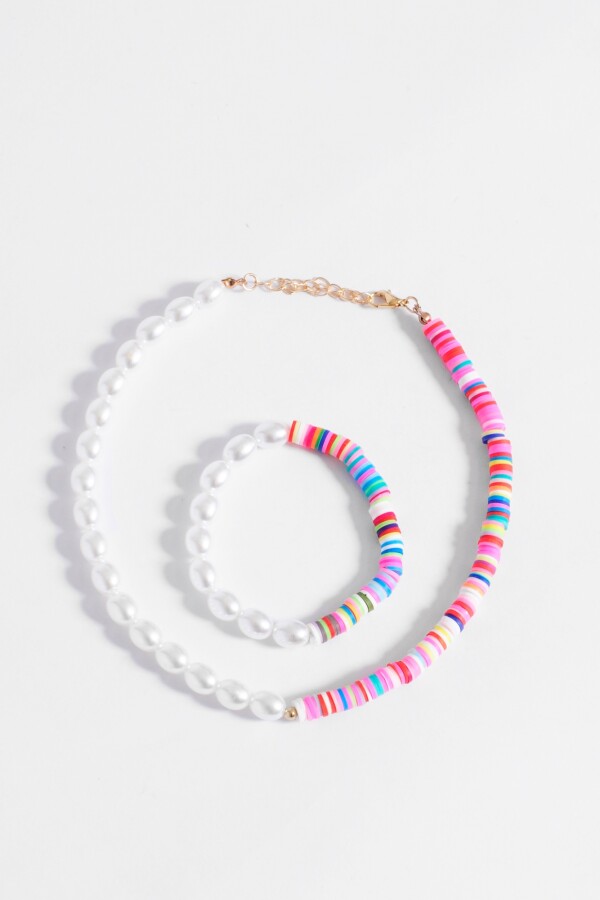 Collar mostacillas y perla sintetica multicolor
