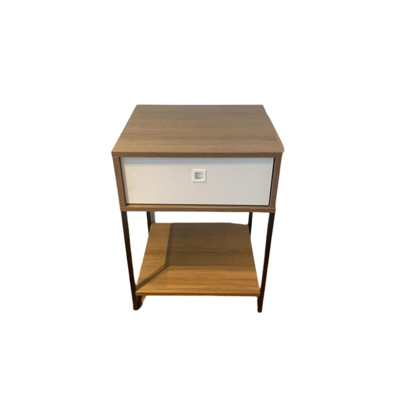 Mesa de luz 1 cajón 1 estante con metal miel y blanca Mesa de luz 1 cajón 1 estante con metal miel y blanca